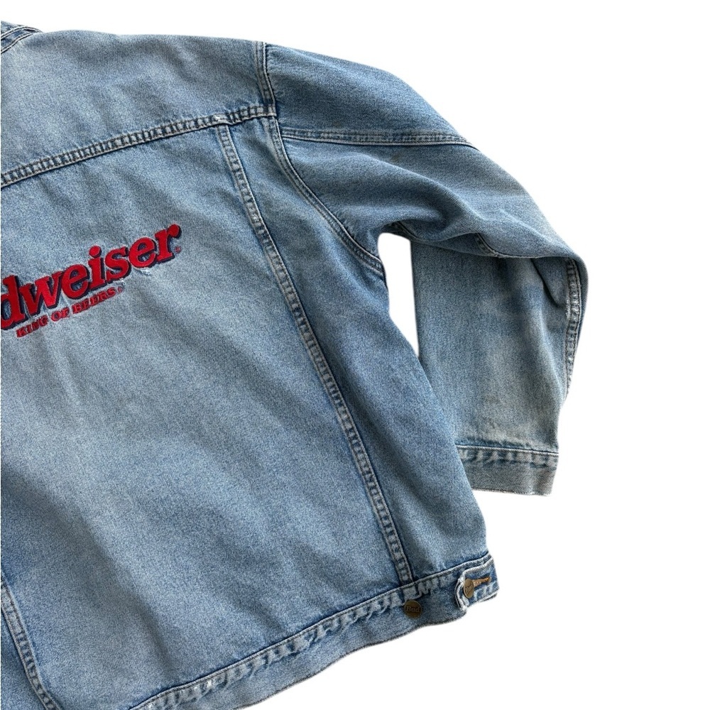 Vintage 90s Distressed Budweiser King of Beer Denim Jacket XL - Picture 8 of 13